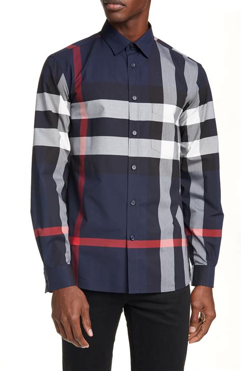 navy blue burberry button down|burberry button down shirts men.